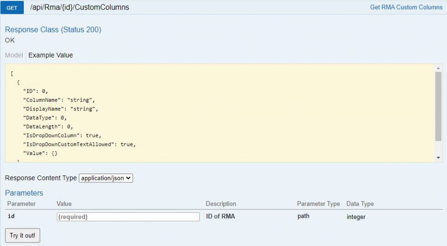 Get RMA Custom Columns - Sellercloud API Docs