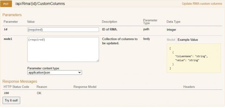 Update RMA Custom Columns - Sellercloud API Docs