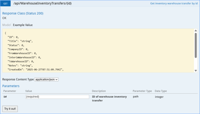 Get Warehouse Inventory Transfer by ID - Sellercloud API Docs