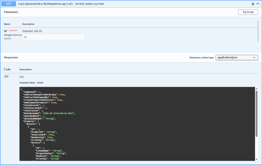 Get Job Bulk Update Log - Sellercloud API Docs