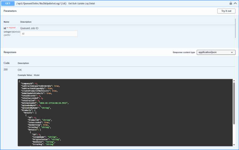 Get Job Bulk Update Log - Sellercloud API Docs